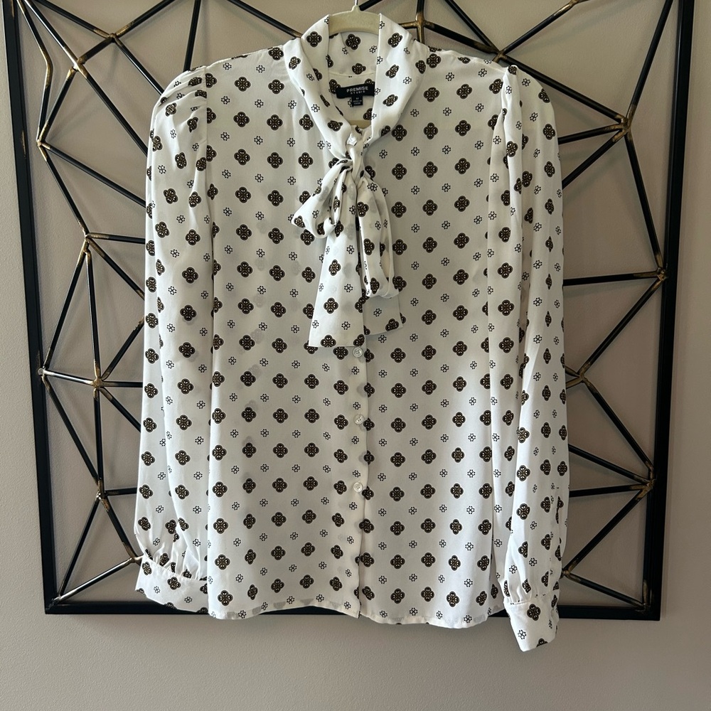 Premise White and Brown Patterned Blouse